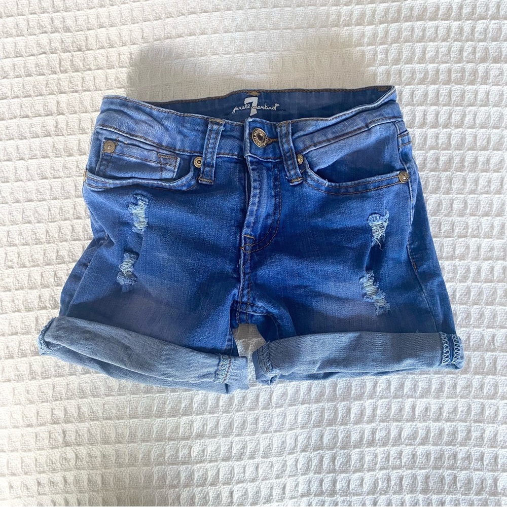 7 For All Mankind Girls Distressed Rolled Hem Denim Shorts - Blue